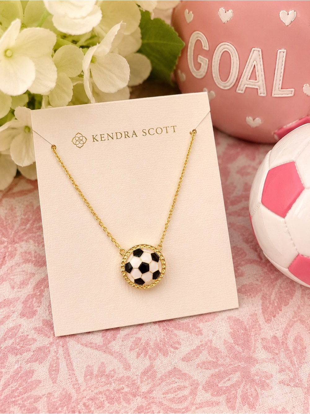Brand NEW! Kendra Scott Gold Soccer Ball Pendant Necklace - Black, White